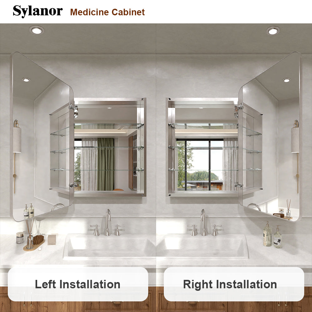 Verve Frameless Recessed or Surface-Mount Rectangular Aluminum Medicine Cabinet with Mirror in Brushed Nickel