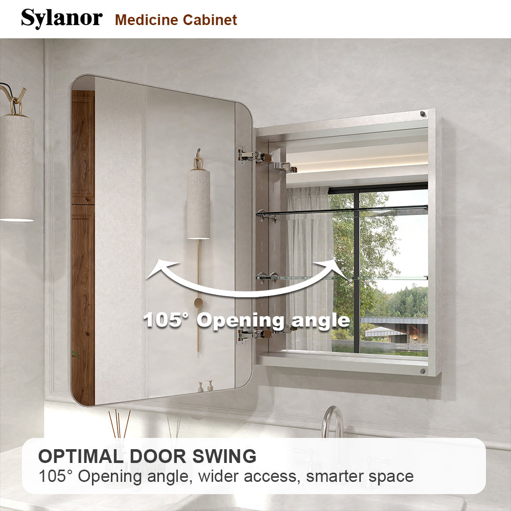 Verve Frameless Recessed or Surface-Mount Rectangular Aluminum Medicine Cabinet with Mirror in Brushed Nickel