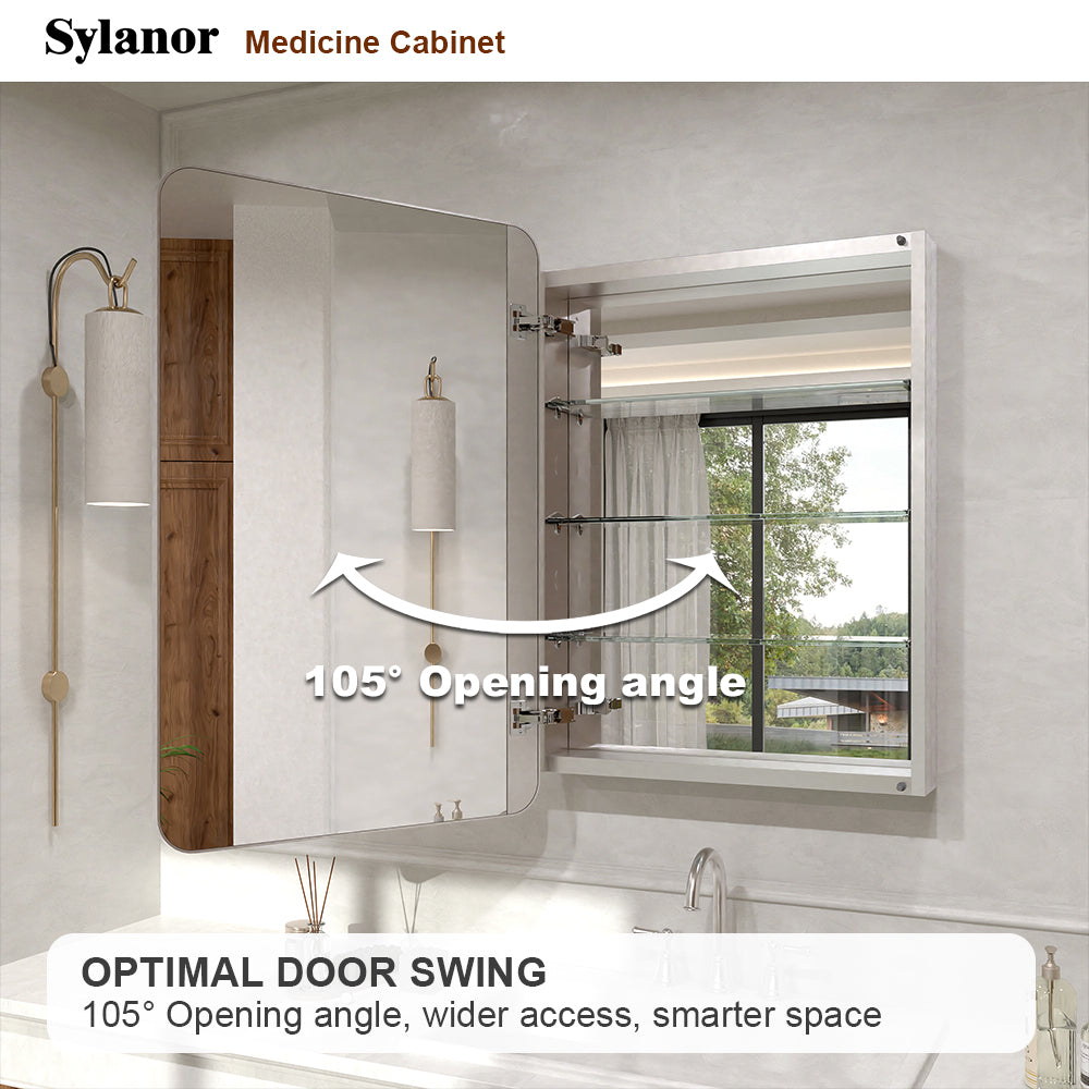 Verve Frameless Recessed or Surface-Mount Rectangular Aluminum Medicine Cabinet with Mirror in Brushed Nickel