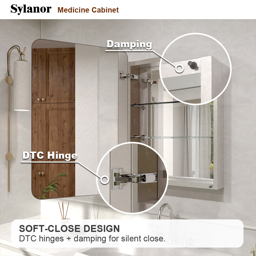 Verve Frameless Recessed or Surface-Mount Rectangular Aluminum Medicine Cabinet with Mirror in Brushed Nickel