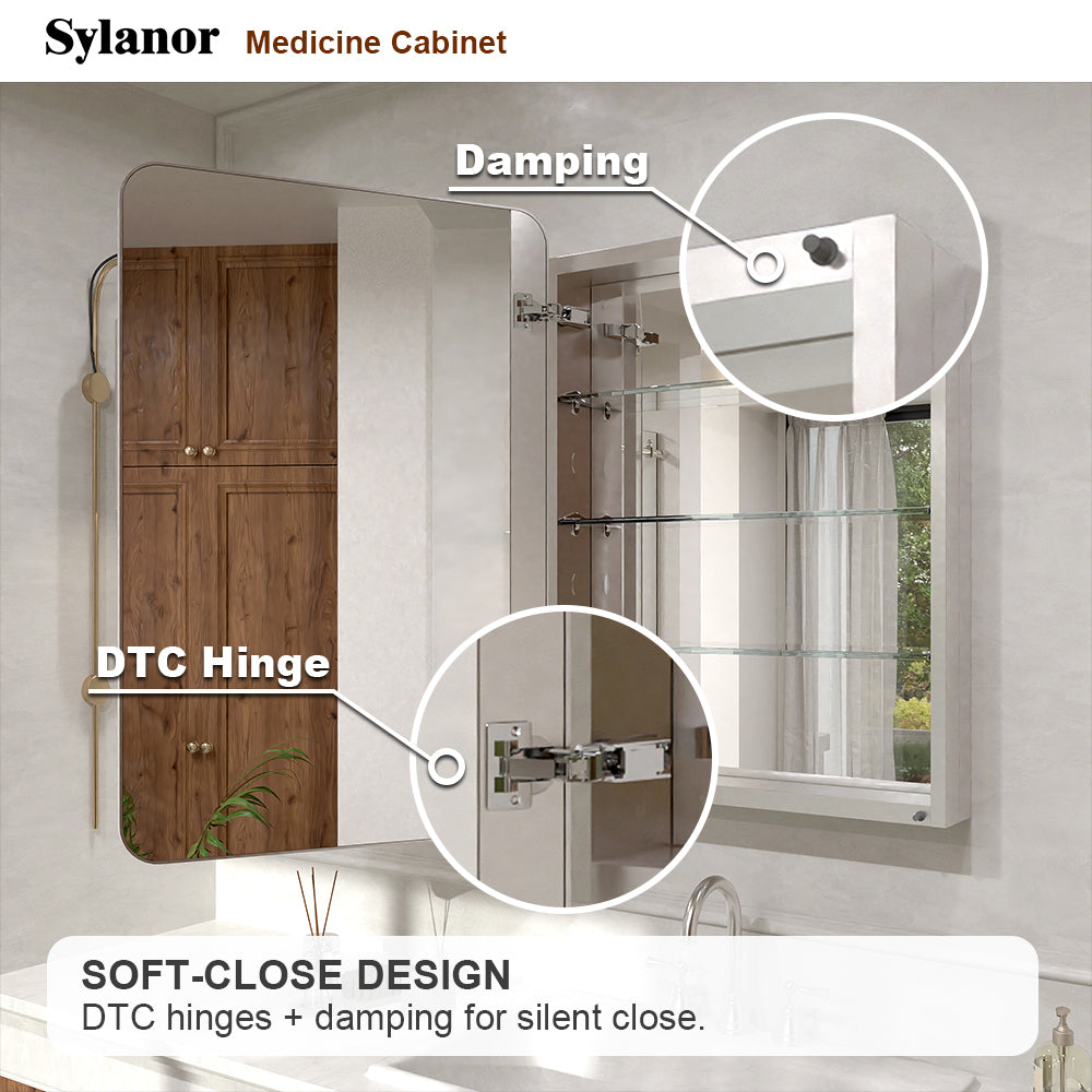 Verve Frameless Recessed or Surface-Mount Rectangular Aluminum Medicine Cabinet with Mirror in Brushed Nickel