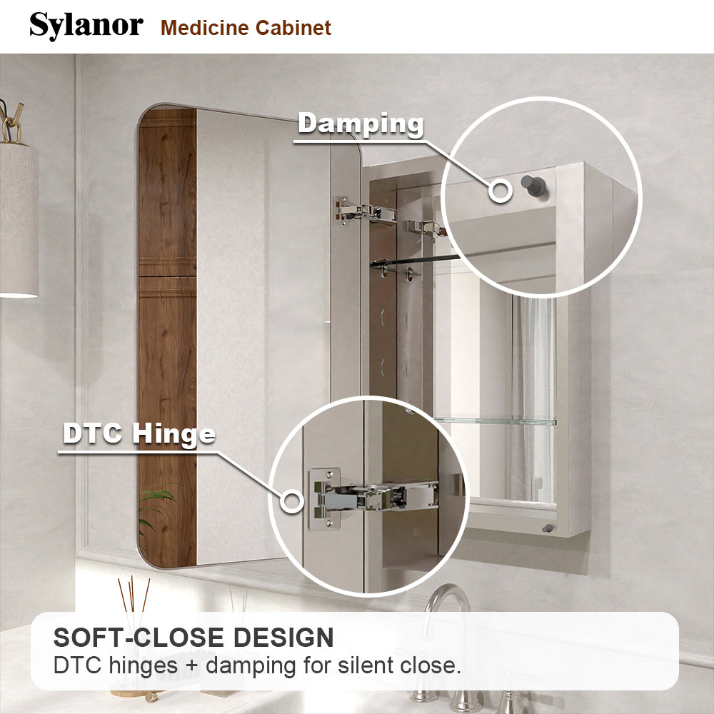 Verve Frameless Recessed or Surface-Mount Rectangular Aluminum Medicine Cabinet with Mirror in Brushed Nickel