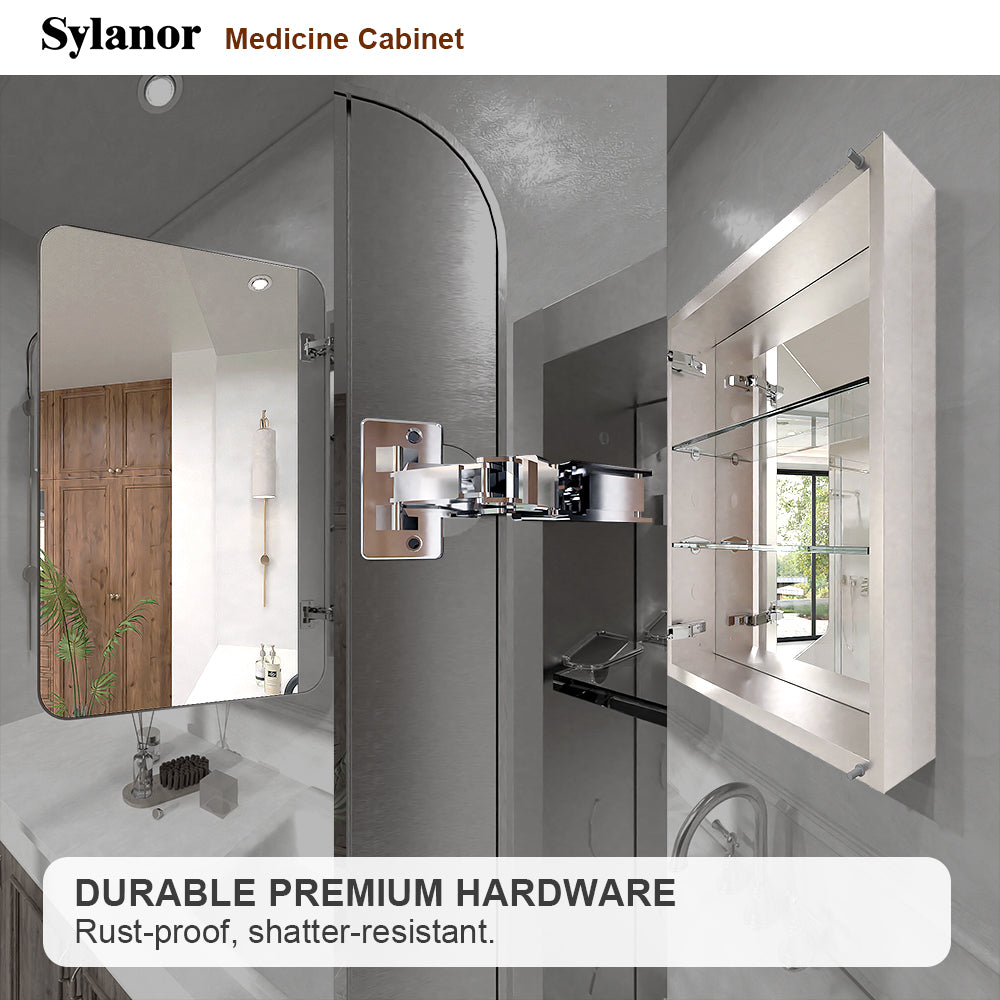 Verve Frameless Recessed or Surface-Mount Rectangular Aluminum Medicine Cabinet with Mirror in Brushed Nickel