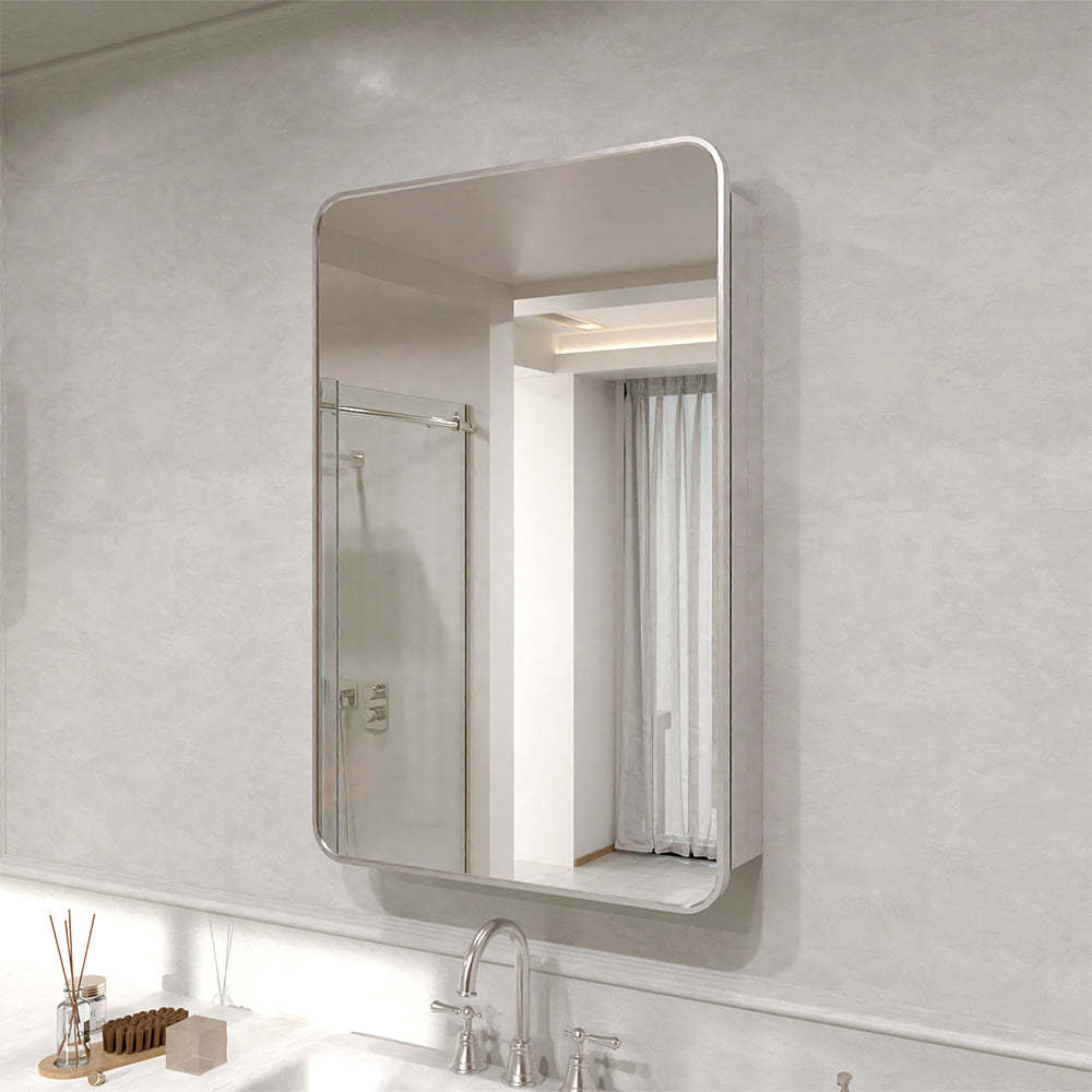 Verve Frameless Recessed or Surface-Mount Rectangular Aluminum Medicine Cabinet with Mirror in Brushed Nickel