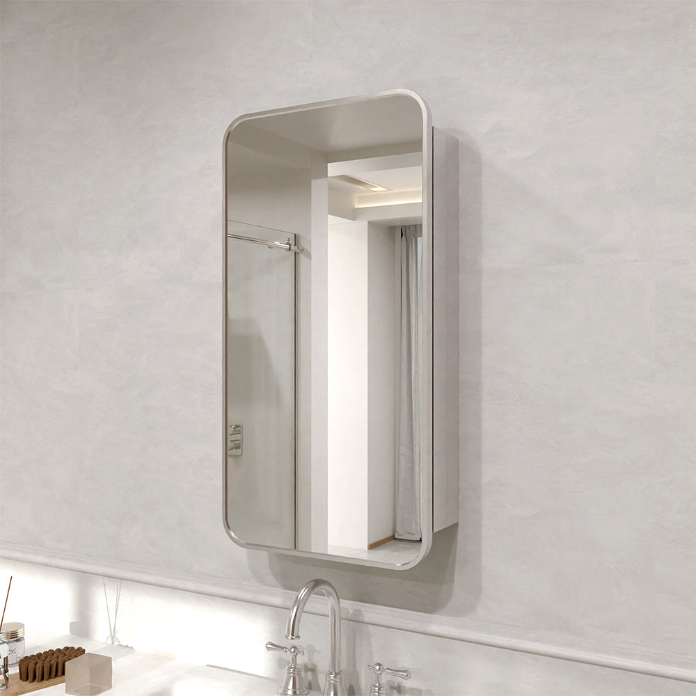 Verve Frameless Recessed or Surface-Mount Rectangular Aluminum Medicine Cabinet with Mirror in Brushed Nickel