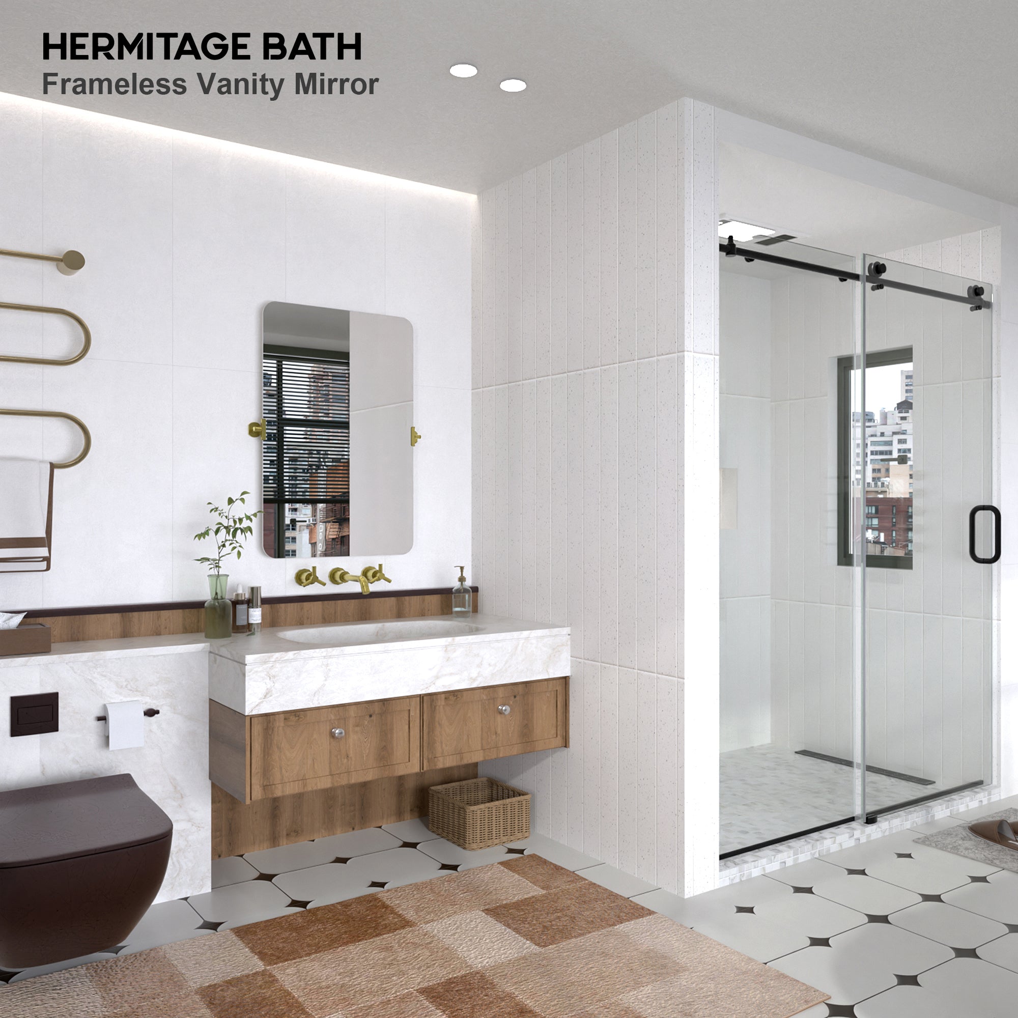 Yexee 36 in. W x 24 in. H Rectangular Framed Adjustable Tilt Wall-Mounted Bathroom Vanity Mirror