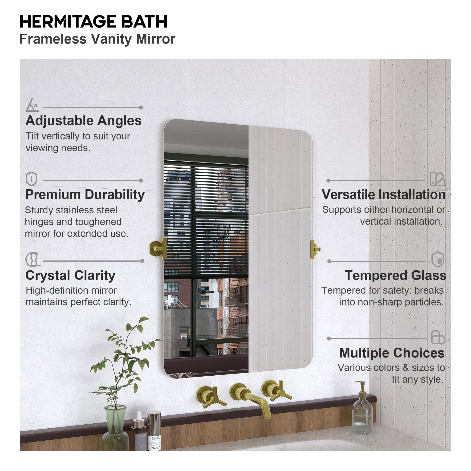 Yexee 36 in. W x 24 in. H Rectangular Framed Adjustable Tilt Wall-Mounted Bathroom Vanity Mirror