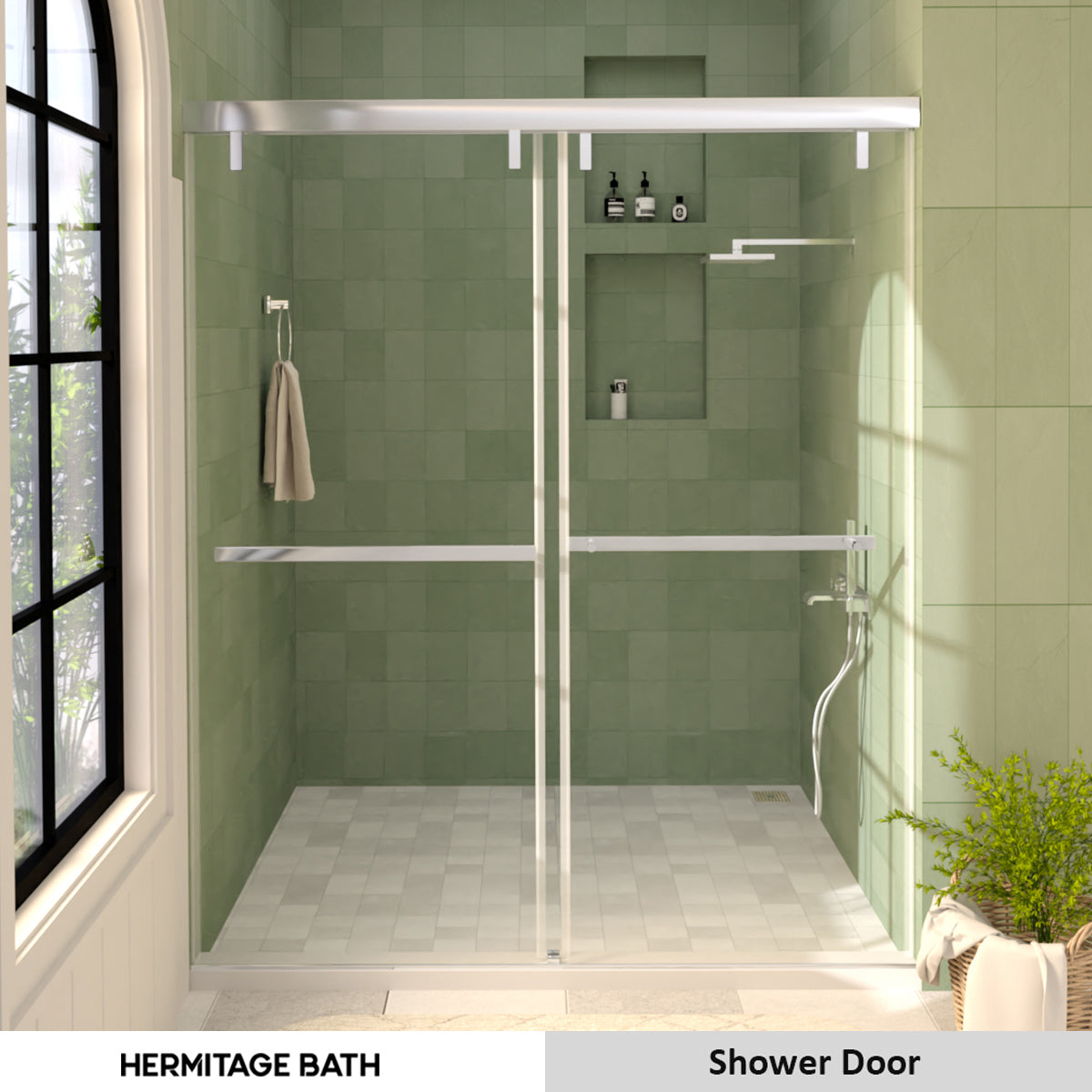 S 60 in. W x 72 in. H Sliding Semi-Frameless Shower Door in Matte Black Finish with Clear Glass