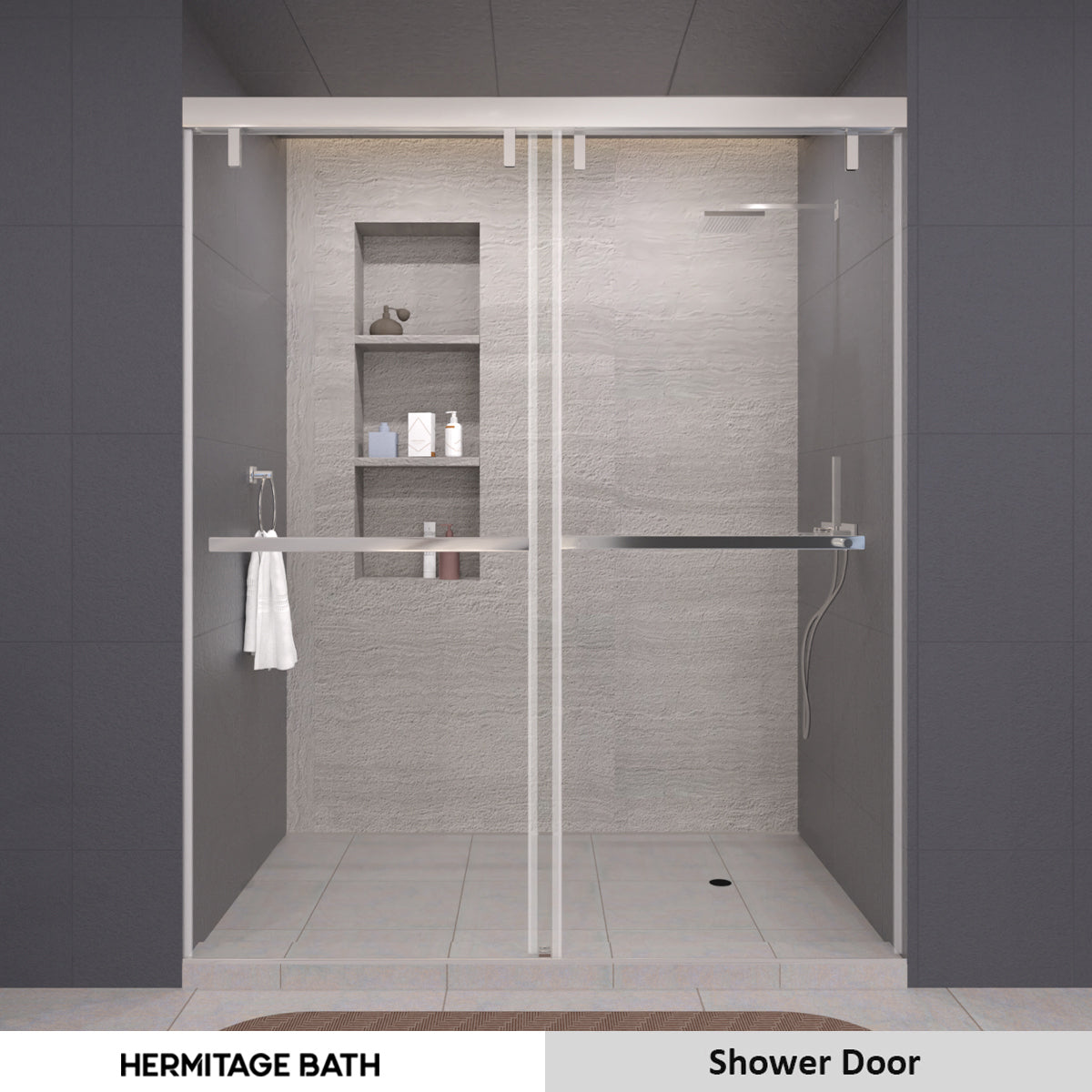 S 60 in. W x 72 in. H Sliding Semi-Frameless Shower Door in Matte Black Finish with Clear Glass