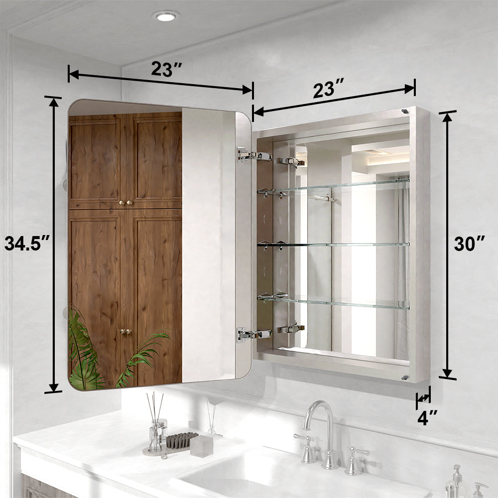 Verve Frameless Recessed or Surface-Mount Rectangular Aluminum Medicine Cabinet with Mirror in Brushed Nickel