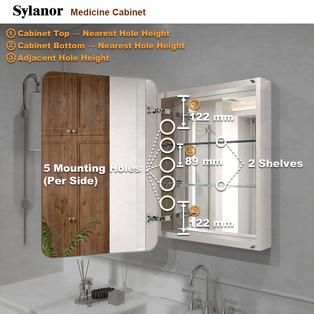 Verve Frameless Recessed or Surface-Mount Rectangular Aluminum Medicine Cabinet with Mirror in Brushed Nickel