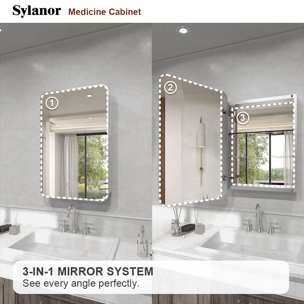 Verve Frameless Recessed or Surface-Mount Rectangular Aluminum Medicine Cabinet with Mirror in Brushed Nickel