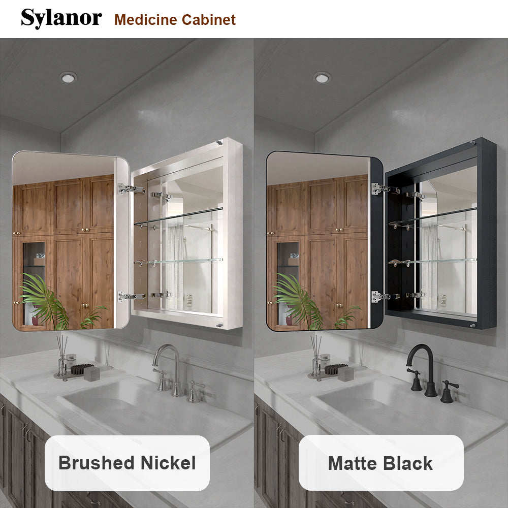 Verve Frameless Recessed or Surface-Mount Rectangular Aluminum Medicine Cabinet with Mirror in Brushed Nickel