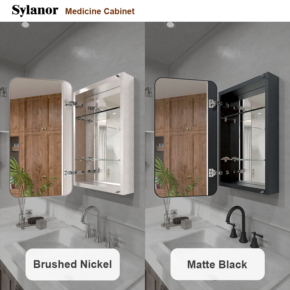 Verve Frameless Recessed or Surface-Mount Rectangular Aluminum Medicine Cabinet with Mirror in Brushed Nickel