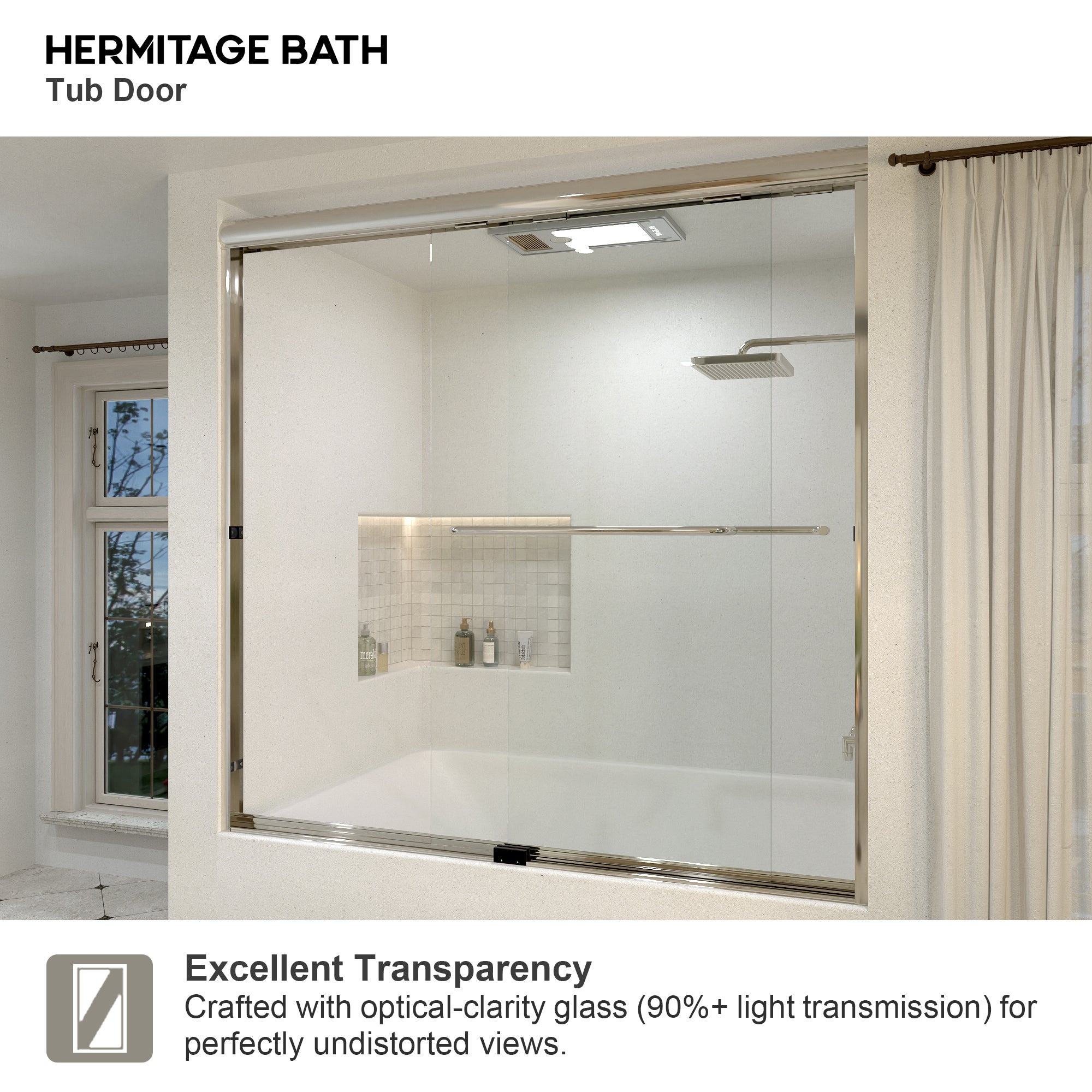 Akoasm 60 in. W x 56 in. H Sliding Bath Tub Door in Semi Frameless with Clear Glass