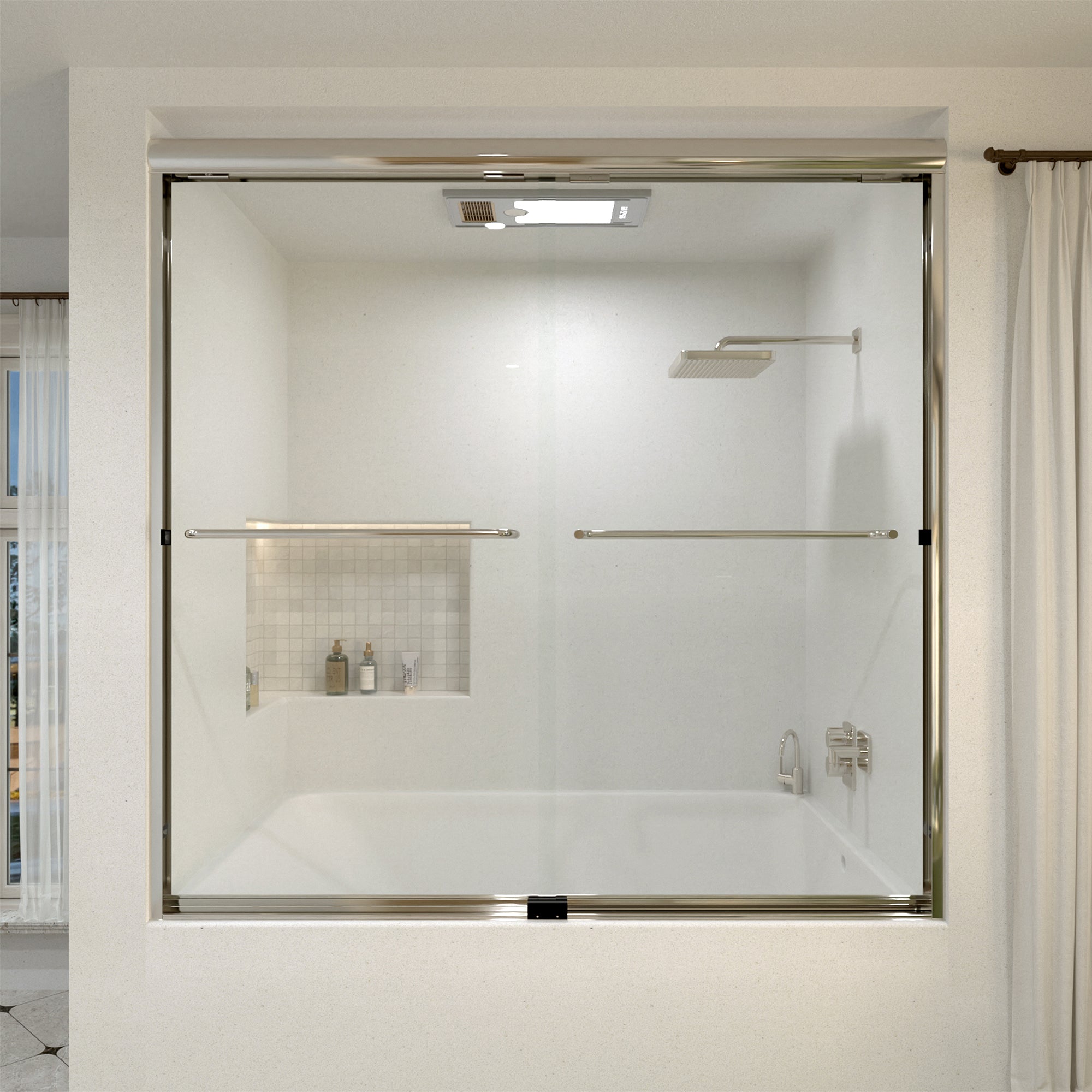 Akoasm 60 in. W x 56 in. H Sliding Bath Tub Door in Semi Frameless with Clear Glass