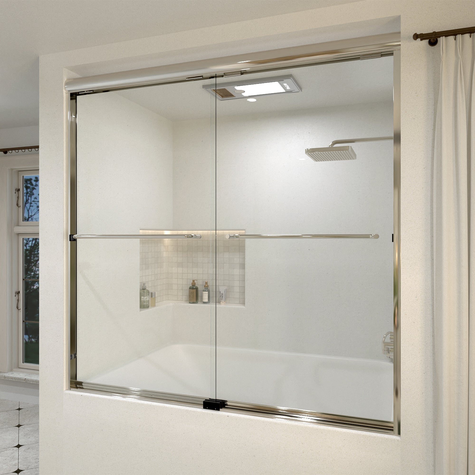 Akoasm 60 in. W x 56 in. H Sliding Bath Tub Door in Semi Frameless with Clear Glass