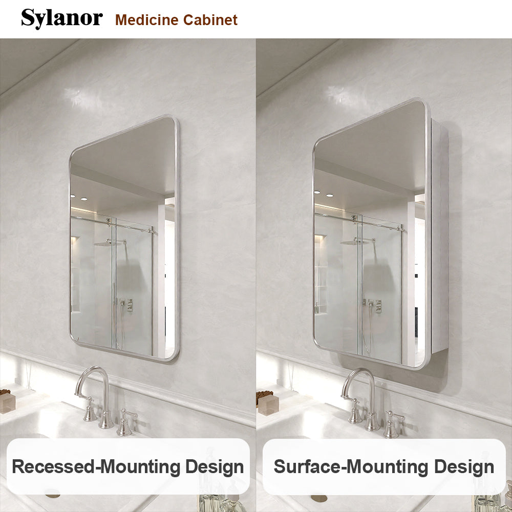 Verve Frameless Recessed or Surface-Mount Rectangular Aluminum Medicine Cabinet with Mirror in Brushed Nickel