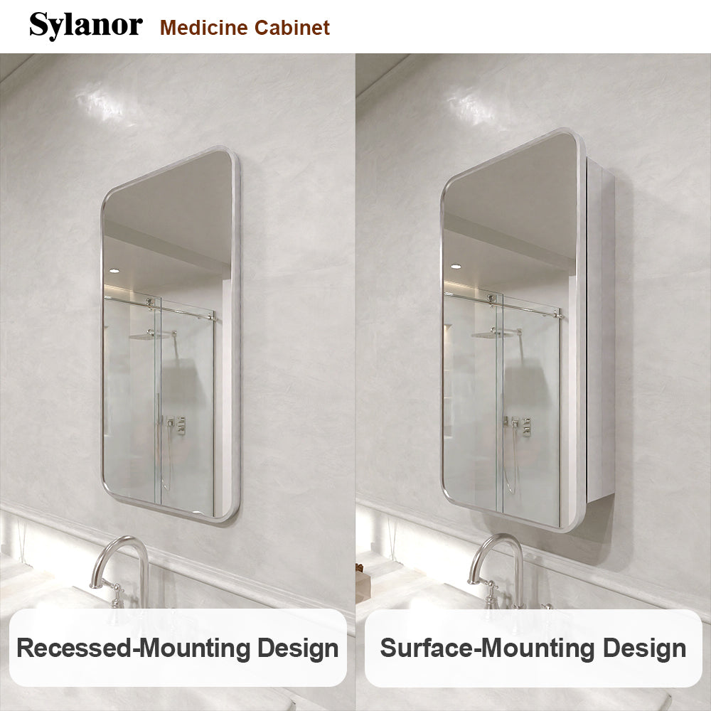 Verve Frameless Recessed or Surface-Mount Rectangular Aluminum Medicine Cabinet with Mirror in Brushed Nickel