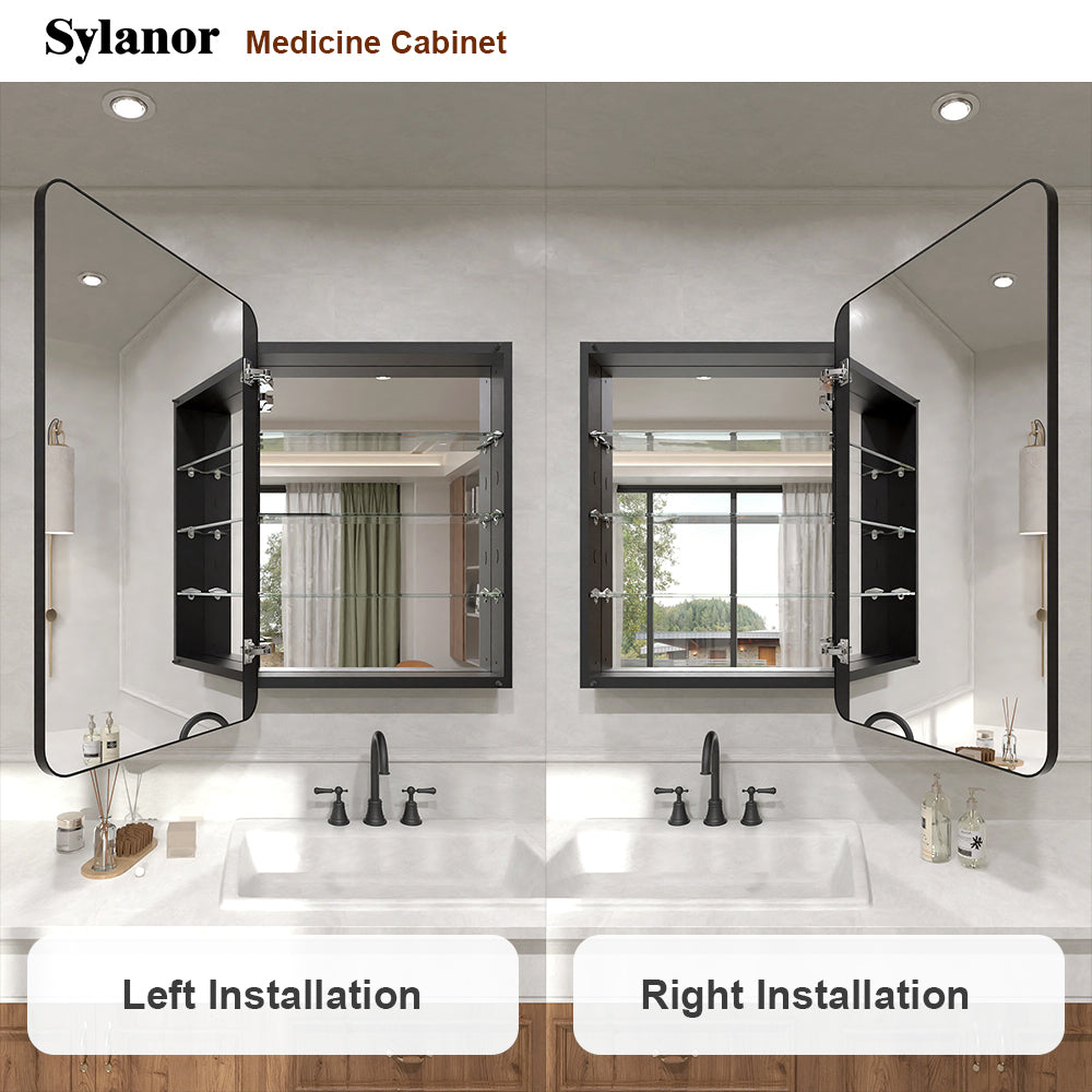 Verve Frameless Recessed or Surface-Mount Rectangular Aluminum Medicine Cabinet with Mirror in Matte Black
