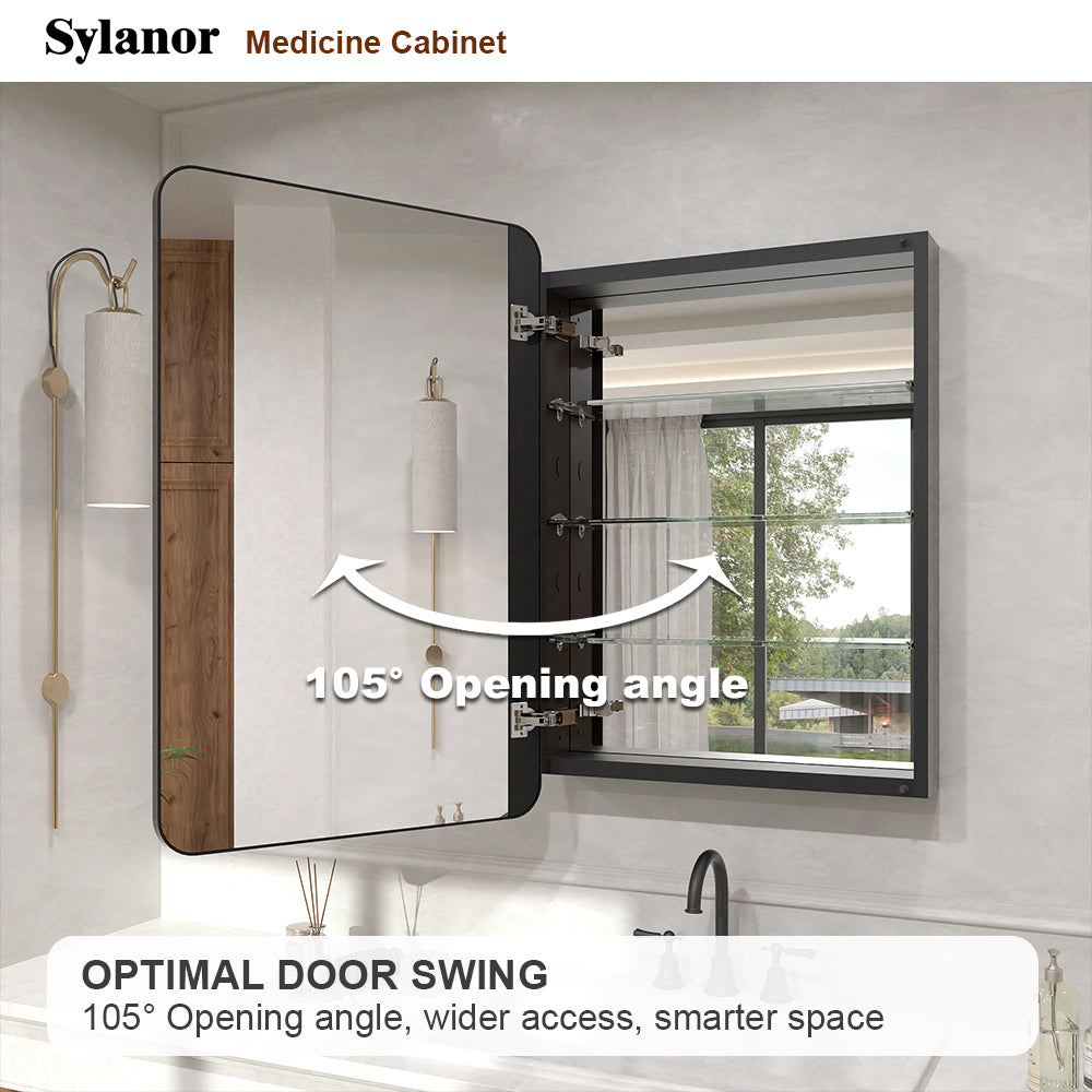 Verve Frameless Recessed or Surface-Mount Rectangular Aluminum Medicine Cabinet with Mirror in Matte Black