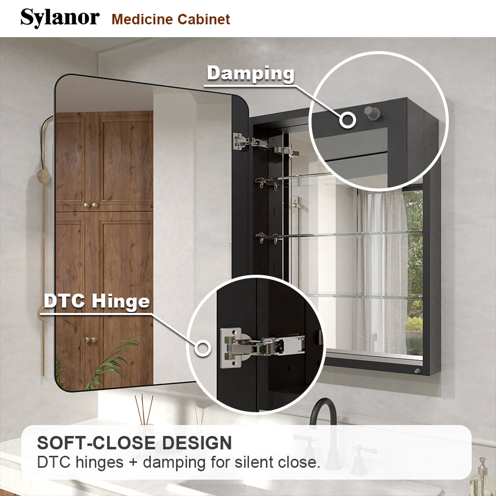 Verve Frameless Recessed or Surface-Mount Rectangular Aluminum Medicine Cabinet with Mirror in Matte Black