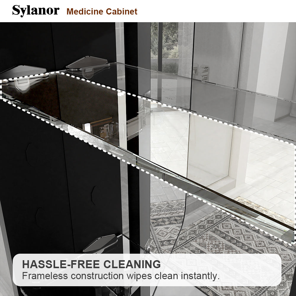 Verve Frameless Recessed or Surface-Mount Rectangular Aluminum Medicine Cabinet with Mirror in Matte Black