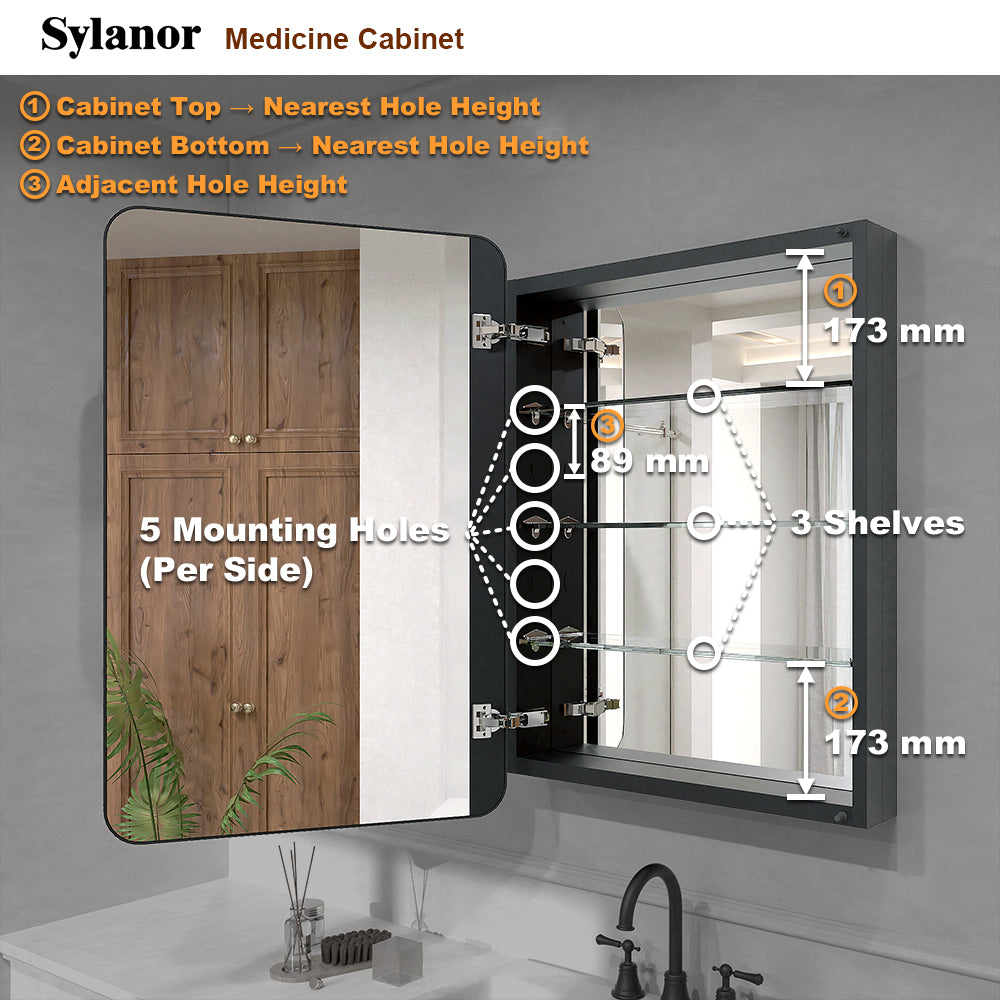 Verve Frameless Recessed or Surface-Mount Rectangular Aluminum Medicine Cabinet with Mirror in Matte Black