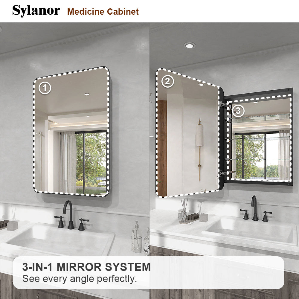 Verve Frameless Recessed or Surface-Mount Rectangular Aluminum Medicine Cabinet with Mirror in Matte Black