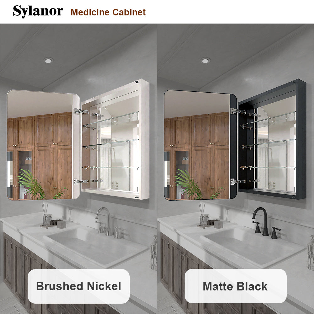 Verve Frameless Recessed or Surface-Mount Rectangular Aluminum Medicine Cabinet with Mirror in Matte Black