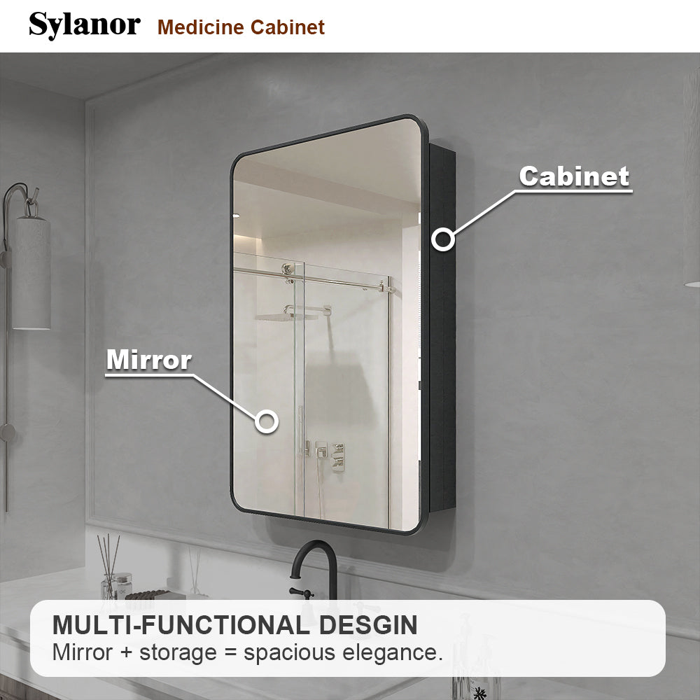 Verve Frameless Recessed or Surface-Mount Rectangular Aluminum Medicine Cabinet with Mirror in Matte Black