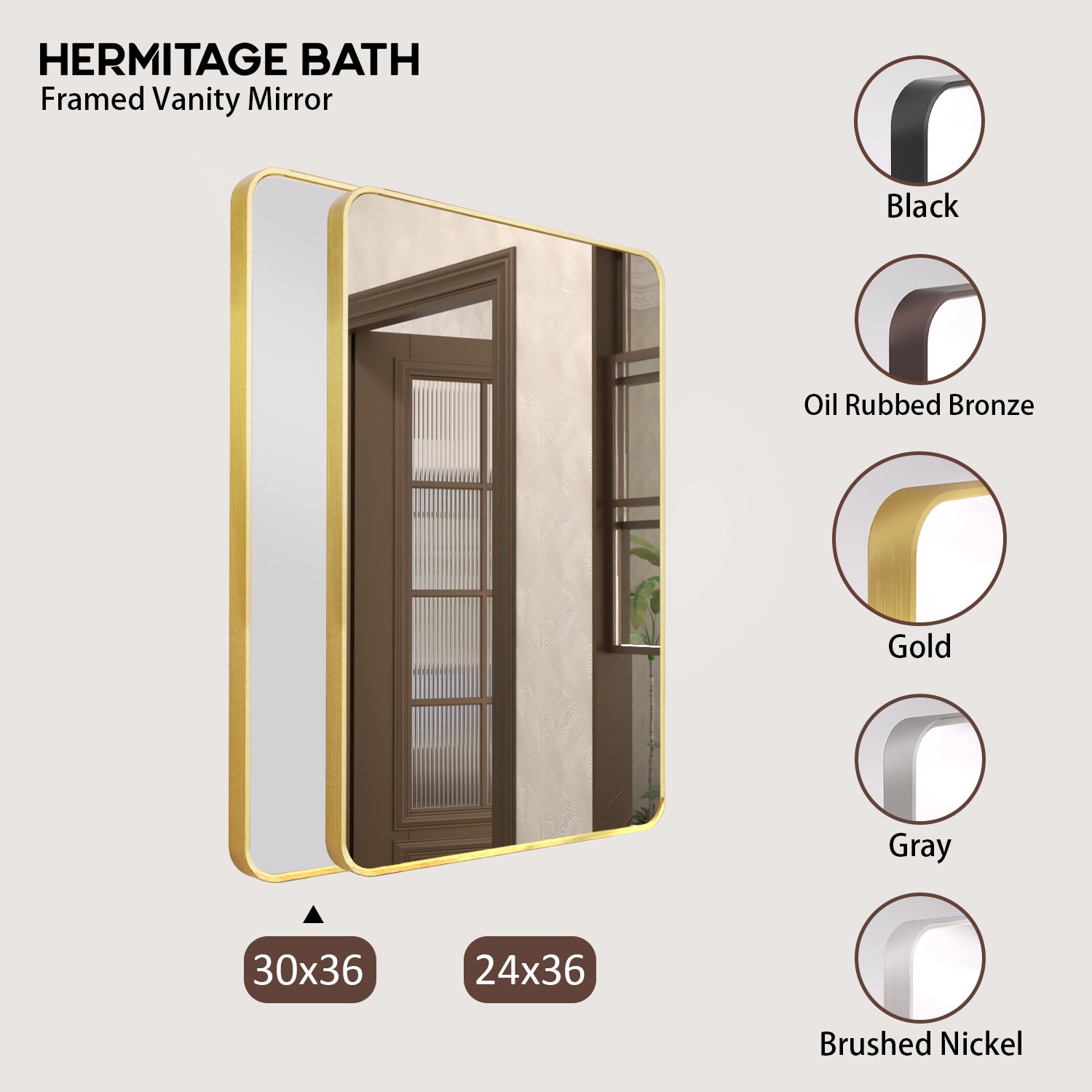 S Cosy 30 in. W x 36 in. H Rectangular Framed Wall Bathroom Vanity Mirror in Brass