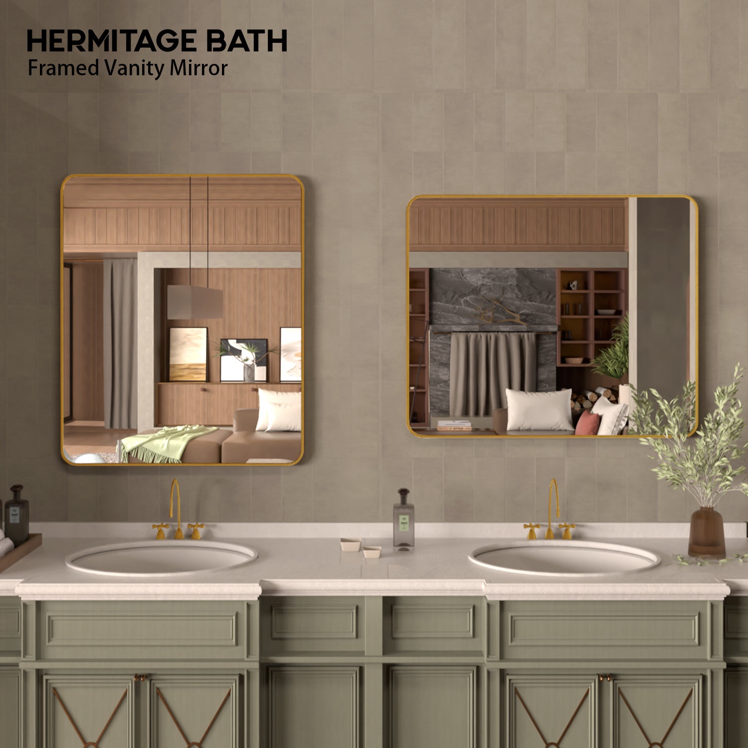 S Cosy 30 in. W x 36 in. H Rectangular Framed Wall Bathroom Vanity Mirror in Brass