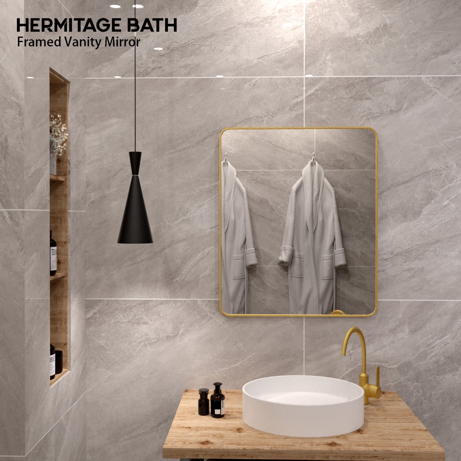 S Cosy 30 in. W x 36 in. H Rectangular Framed Wall Bathroom Vanity Mirror in Brass