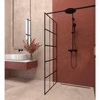 Fragrance 34 in. W x 72 in. H Fixed Framed Shower Door in Matte Black Finish with Patterned Glass