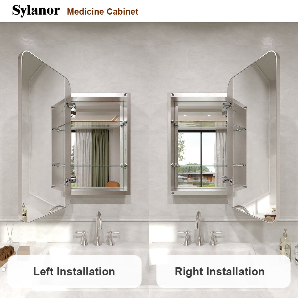 Verve Frameless Recessed or Surface-Mount Rectangular Aluminum Medicine Cabinet with Mirror in Brushed Nickel