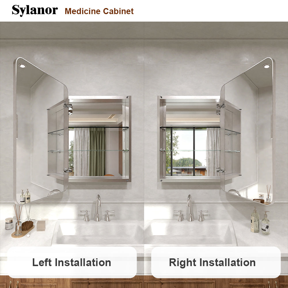 Verve Frameless Recessed or Surface-Mount Rectangular Aluminum Medicine Cabinet with Mirror in Brushed Nickel