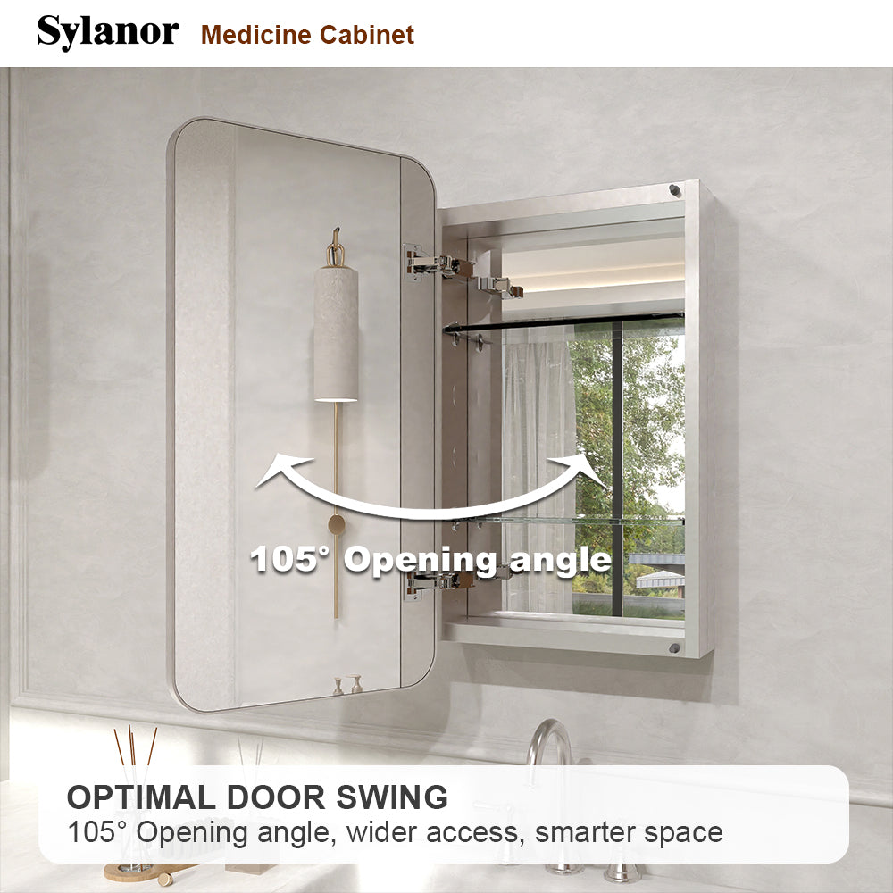 Verve Frameless Recessed or Surface-Mount Rectangular Aluminum Medicine Cabinet with Mirror in Brushed Nickel