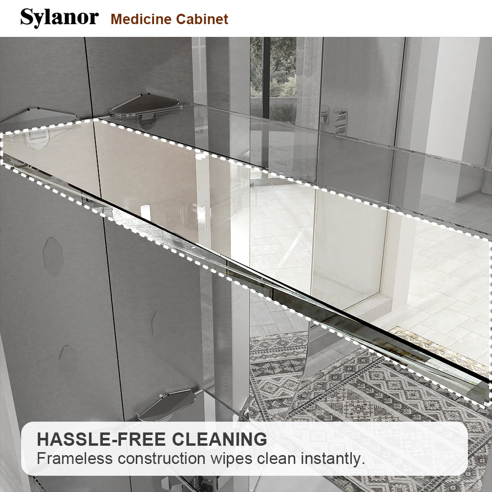 Verve Frameless Recessed or Surface-Mount Rectangular Aluminum Medicine Cabinet with Mirror in Brushed Nickel