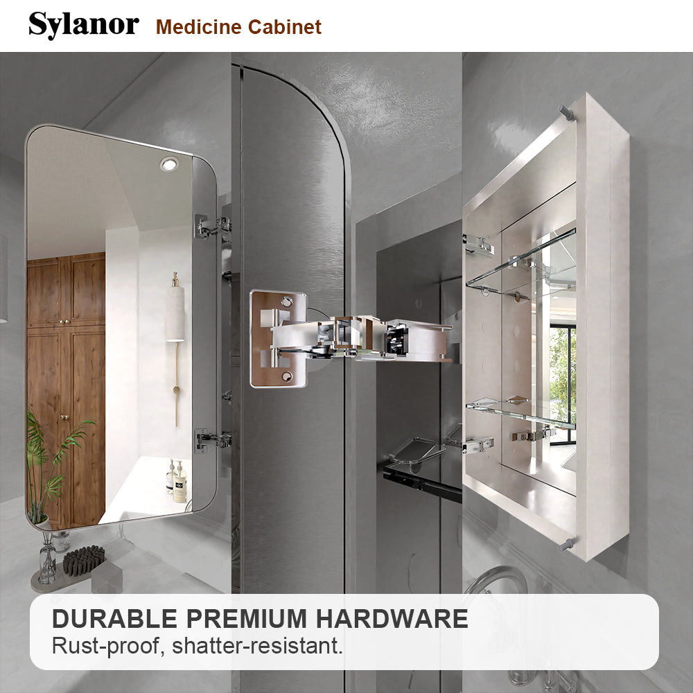 Verve Frameless Recessed or Surface-Mount Rectangular Aluminum Medicine Cabinet with Mirror in Brushed Nickel