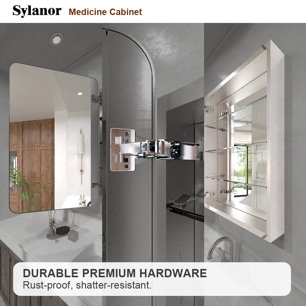 Verve Frameless Recessed or Surface-Mount Rectangular Aluminum Medicine Cabinet with Mirror in Brushed Nickel