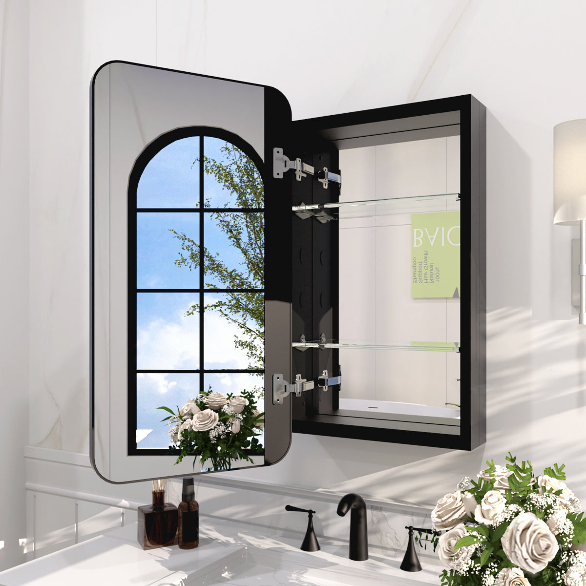 Rectangular Framed Recessed/Surface Mount Medicine Cabinet with Mirror in Matte Black