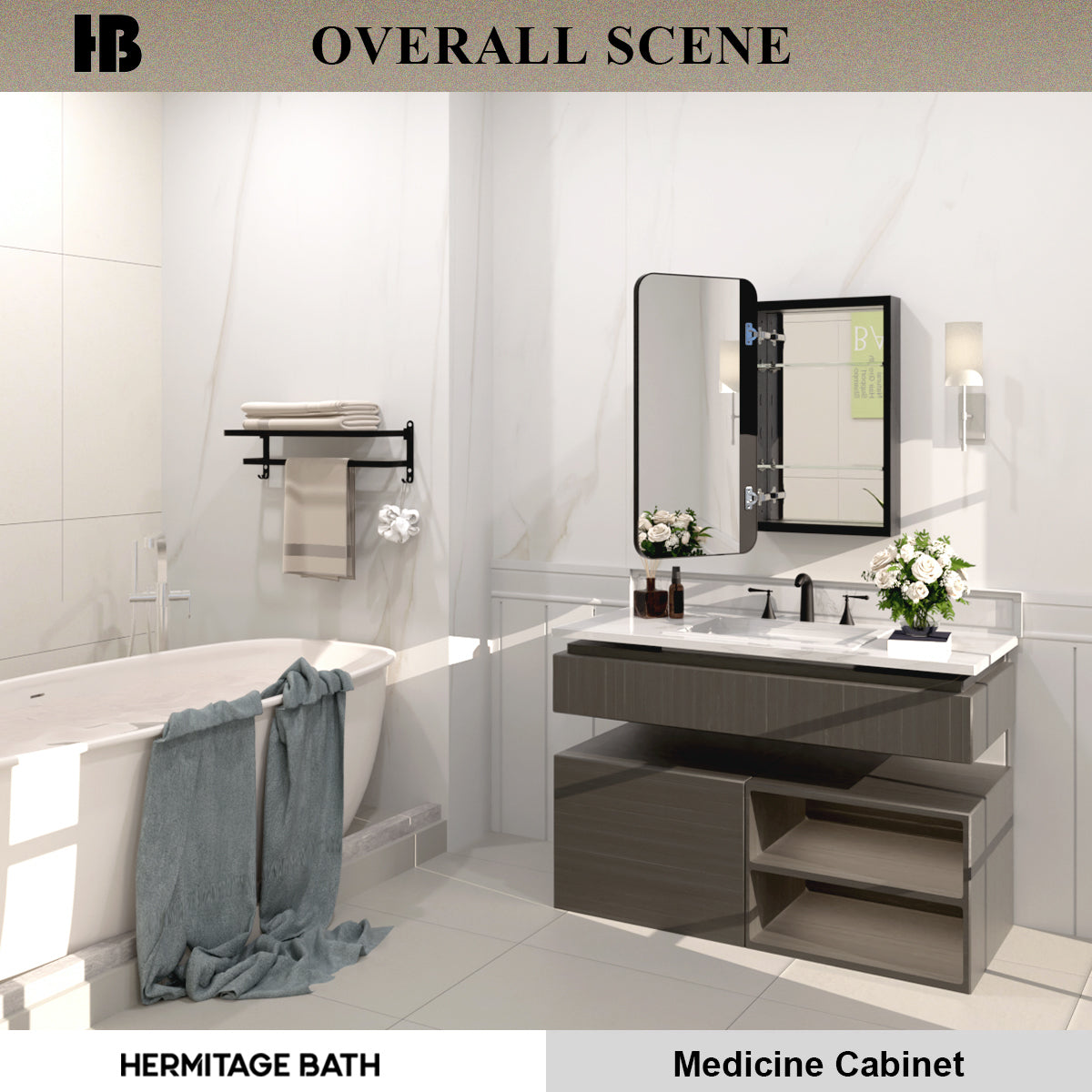 Rectangular Framed Recessed/Surface Mount Medicine Cabinet with Mirror in Matte Black