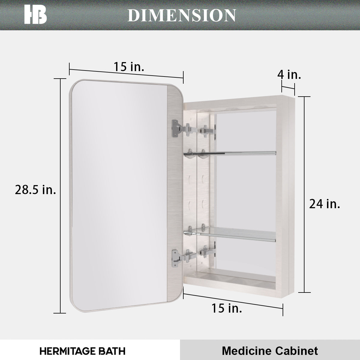 Rectangular Framed Recessed/Surface Mount Medicine Cabinet with Mirror in Brushed Nickel