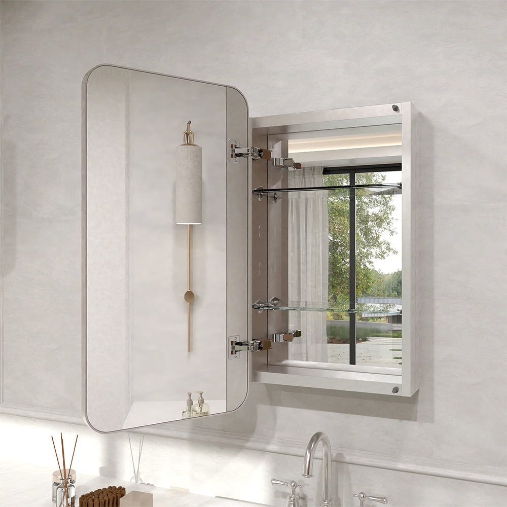 Verve Frameless Recessed or Surface-Mount Rectangular Aluminum Medicine Cabinet with Mirror in Brushed Nickel