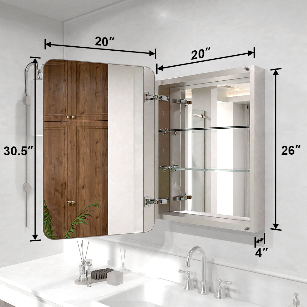 Verve Frameless Recessed or Surface-Mount Rectangular Aluminum Medicine Cabinet with Mirror in Brushed Nickel