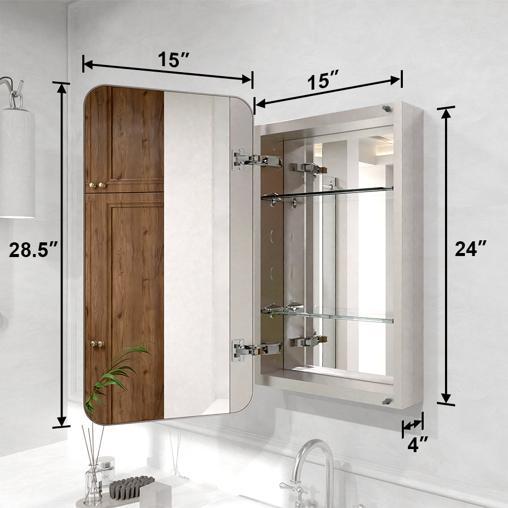 Verve Frameless Recessed or Surface-Mount Rectangular Aluminum Medicine Cabinet with Mirror in Brushed Nickel