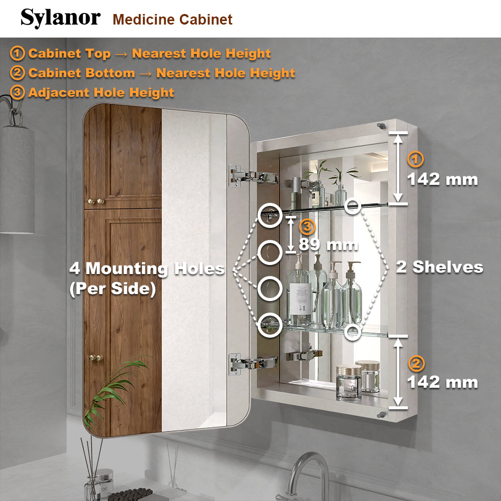 Verve Frameless Recessed or Surface-Mount Rectangular Aluminum Medicine Cabinet with Mirror in Brushed Nickel