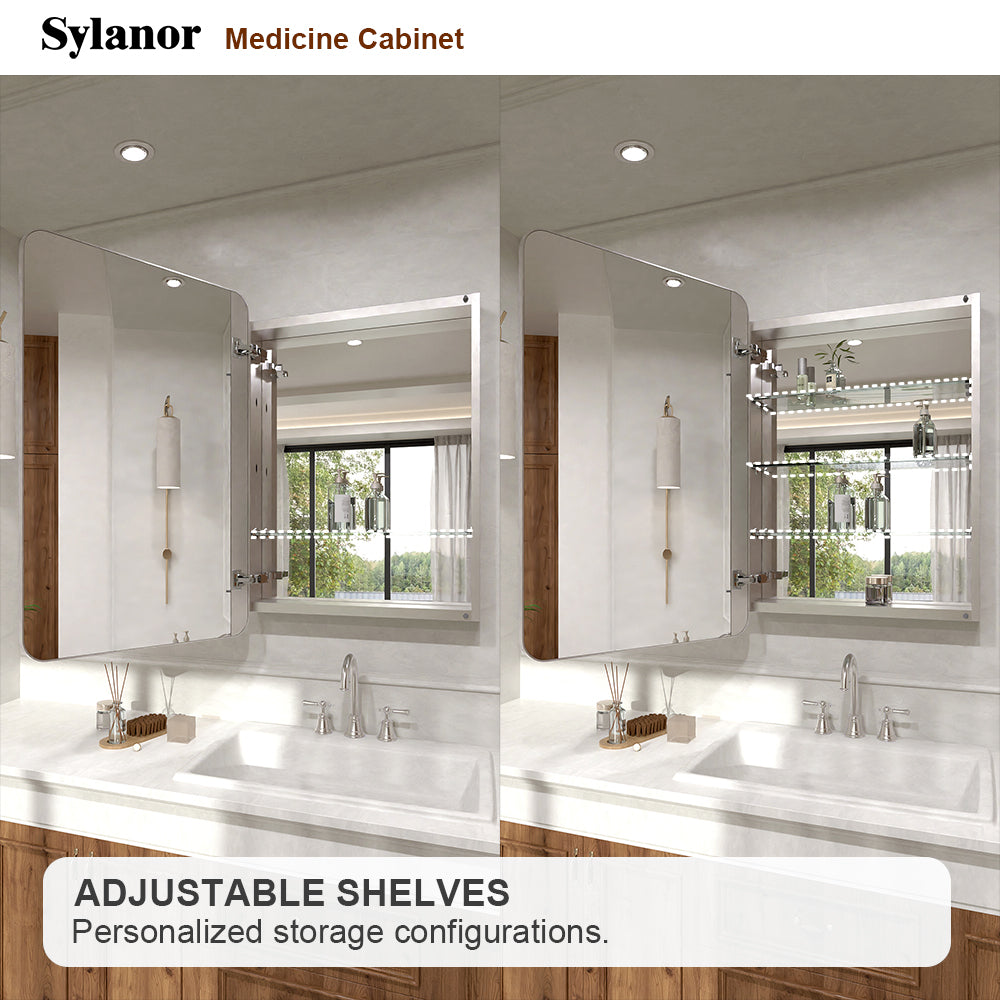 Verve Frameless Recessed or Surface-Mount Rectangular Aluminum Medicine Cabinet with Mirror in Brushed Nickel