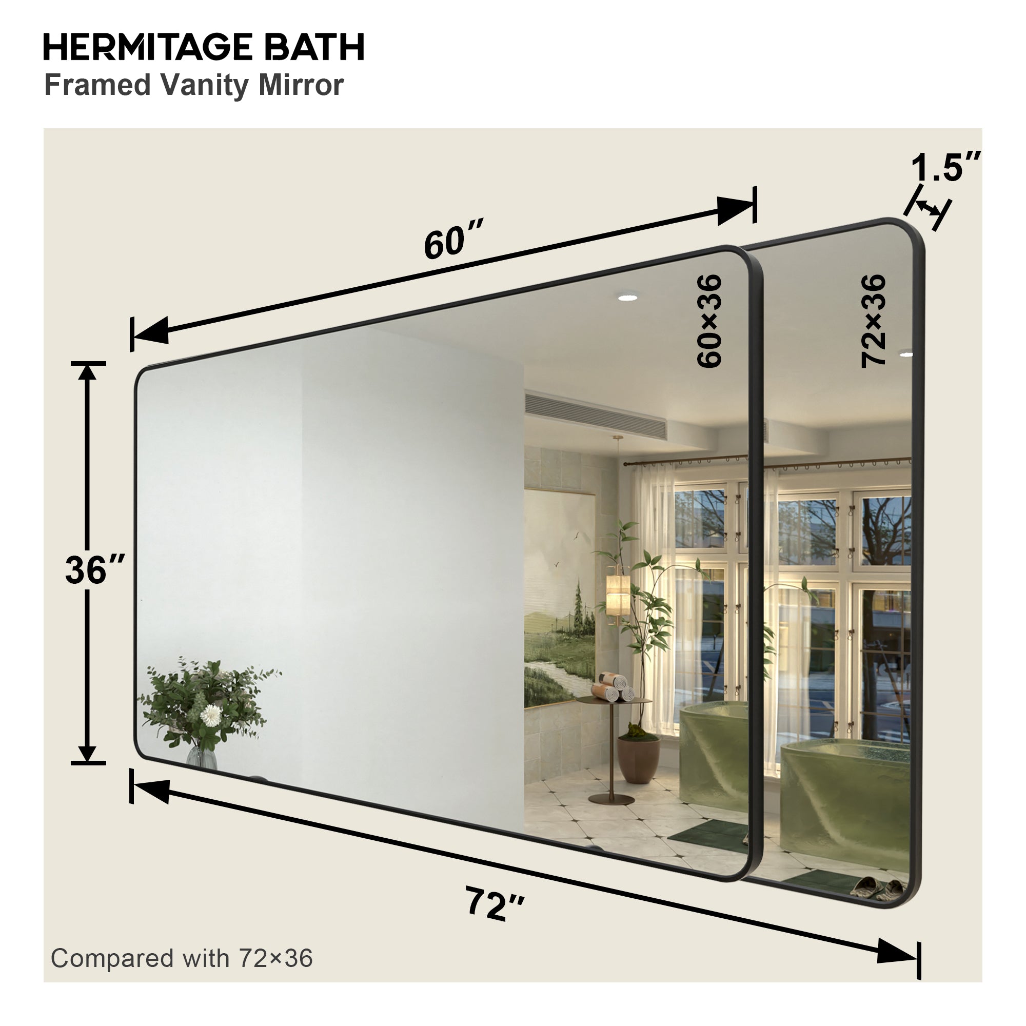 Zyphi 60 in. W x 36 in. H Rectangular Framed Wall Bathroom Vanity Mirror